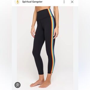 NWOT SPIRITUAL GANGSTER Black Rainbow Stripe High Waist 7/8 Leggings, Size XS
